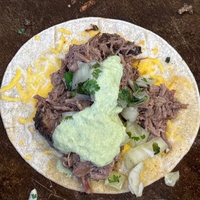 Smoked Beef Brisket Taco Single.